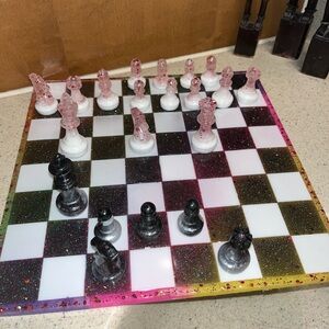 Multicolor Chess Set with Glitter Board